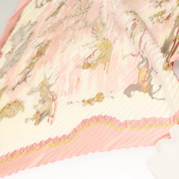 HERMES Pleated Carre 90 Scarf ""Traineaux et glifsades"" Silk Pink Auth - Picture 9 of 16